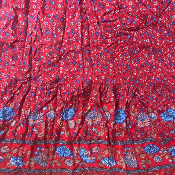 Boho Floral Print Red Prairie Ruffle Maxi Skirt Women's Size Medium - Picture 5 of 6